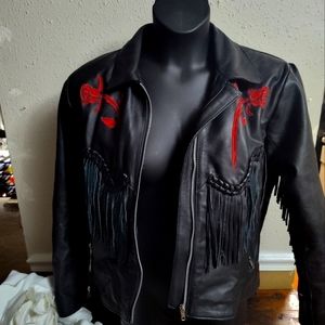 Ladies vintage Pegasus 100% full grain leather motorcycle jacket